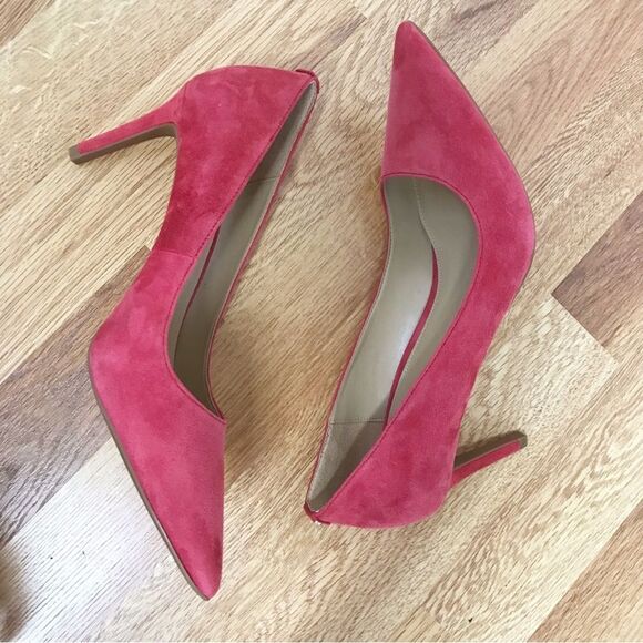 MICHAEL KORS Dorothy Flex Suede Pump Heel Pointed Toe Red Leather Size 7.5 New - Picture 10 of 13